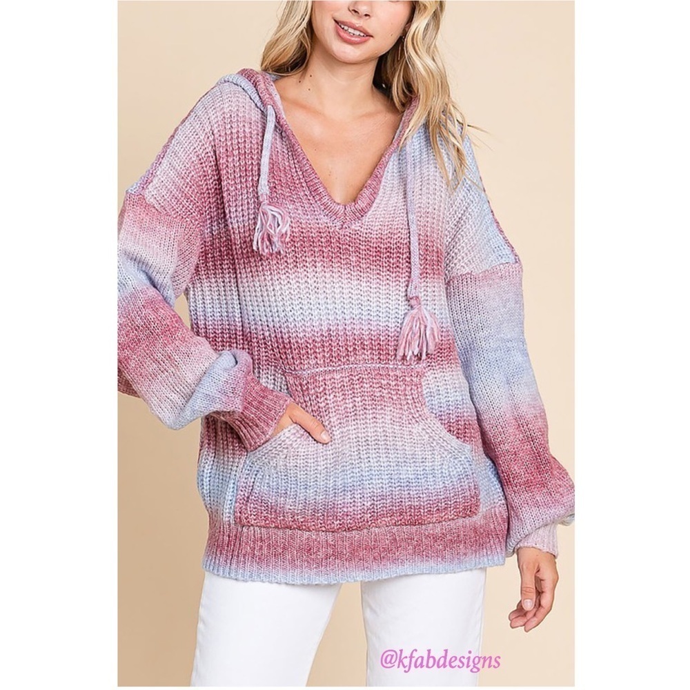 LAST 1! Loveriche Pink Ombré Puff Sleeve Cozy Oversized Hoodie Sweater! - Picture 8 of 8